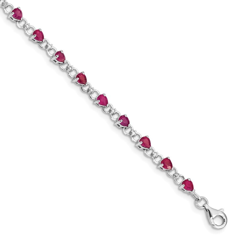 Kazi Luxury Sterling Silver Rhodium-plated Composite Ruby and Diamond Bracelet